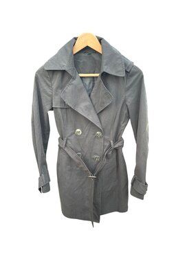Y2K United Colors of Benetton Black Trench Coat M Minimalist Belted Jacket